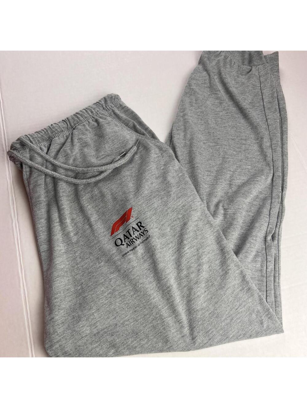 QATAR Airways F1 Mens Joggers/PJ Pants MEDIUM Stretch Lightweight Pull On, Gray